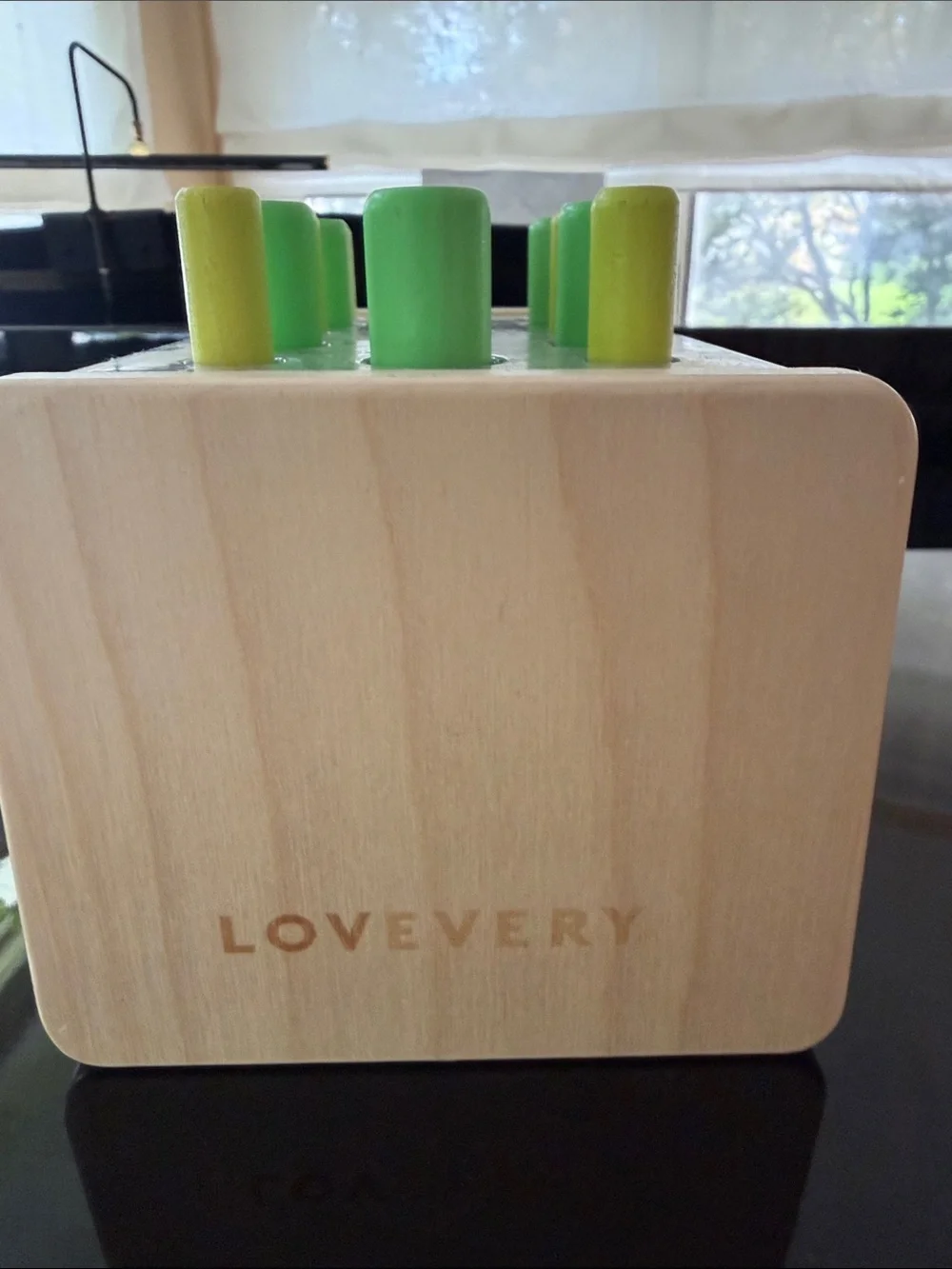 Green & Yellow Wooden Peg Pop Toy - Early Learning Stacker